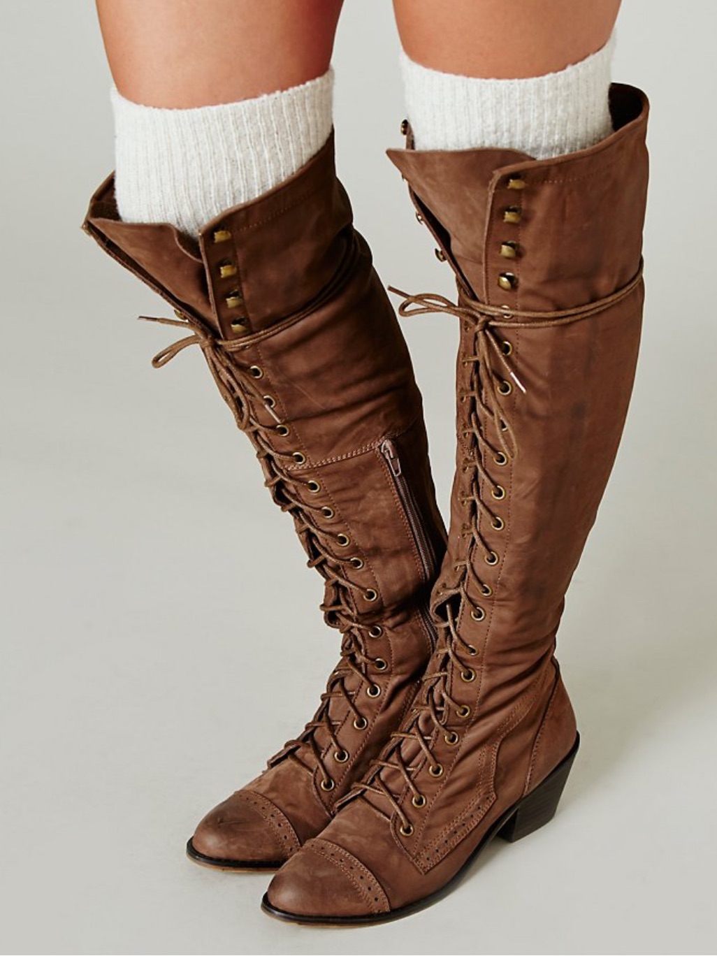 Jeffrey Campbell X Free People Joe 2 Knee-High Lace-Up Brown Suede Boots